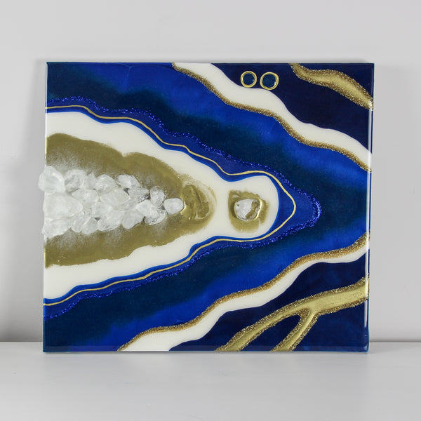 Blue and Gold Geode Resin Wall Art